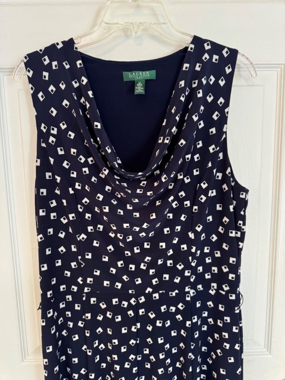 Lauren Ralph Lauren Navy Sleeveless Dress Jersey Knit Stretch Cowl Neck 12 - Picture 4 of 10